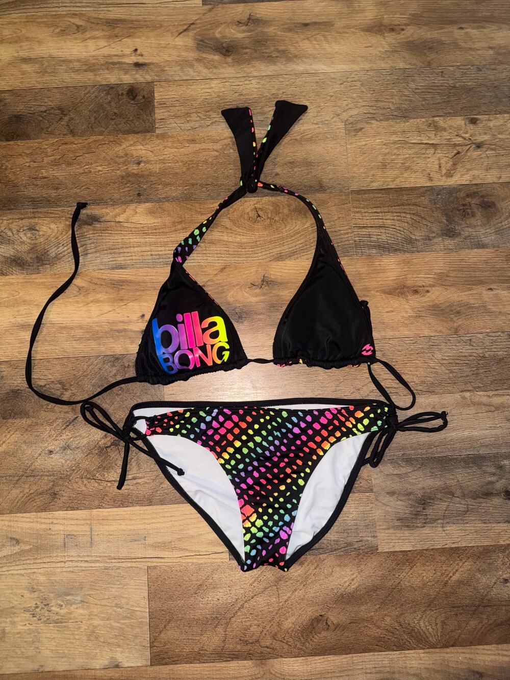 Billabong halter top tie-side bottom bikini set with reversible top